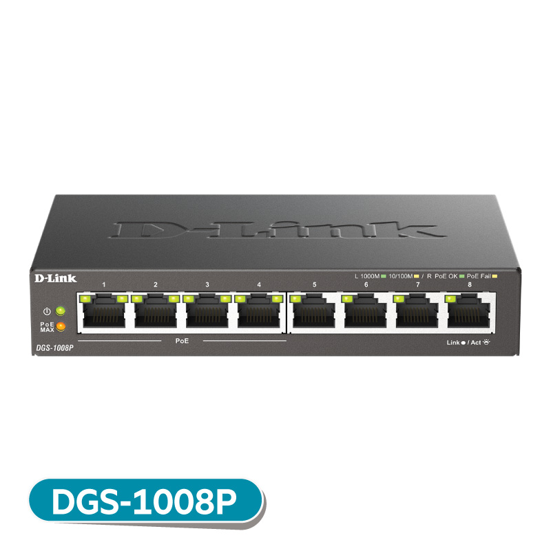 DGS-1008P  8埠Gigabit 桌上型 (金屬外殼)無網管...